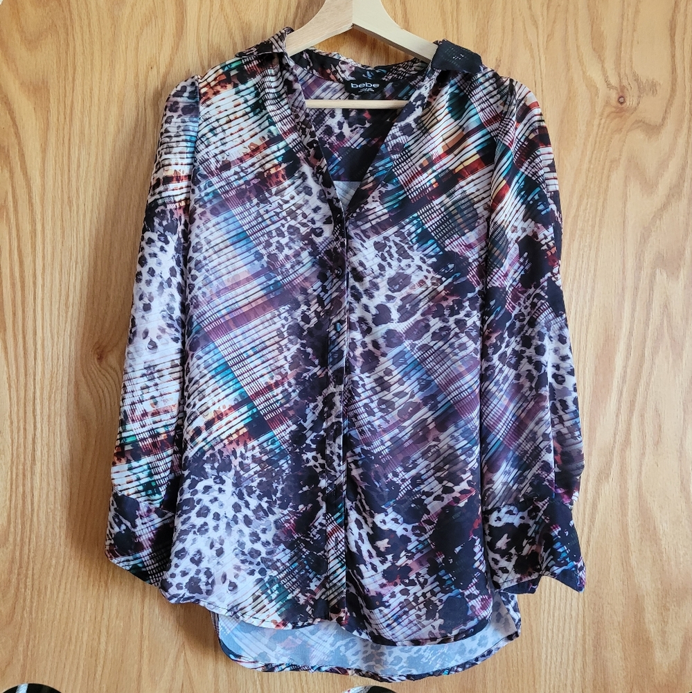 Animal print bebe Blouse Cheetah Colorful XS polyester Breathable Showstopper